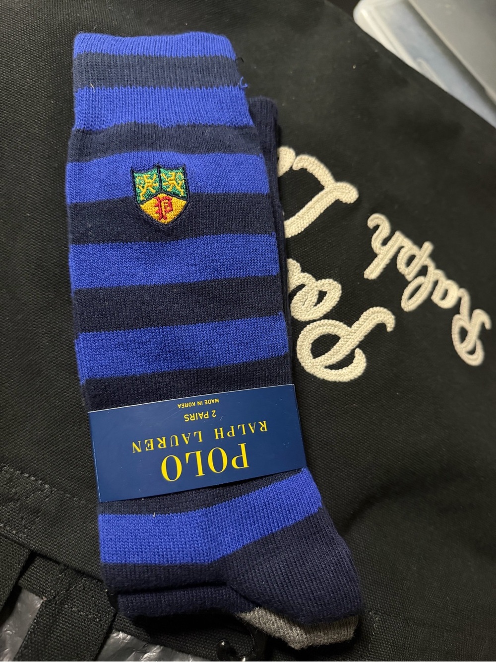 Polo by Ralph Lauren Blue & Navy Stripe Crew Socks with Crest